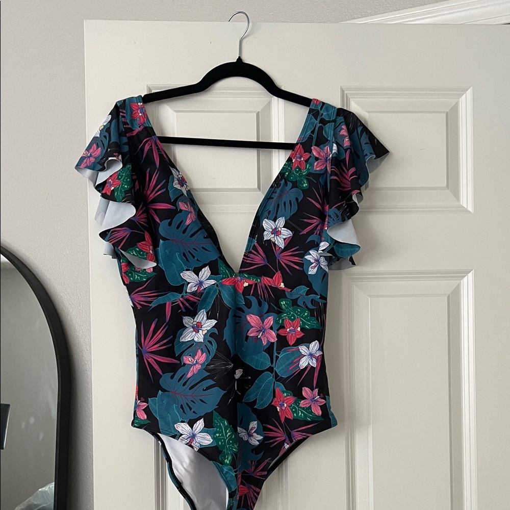 Floral Ruffle Sleeve Swimsuit